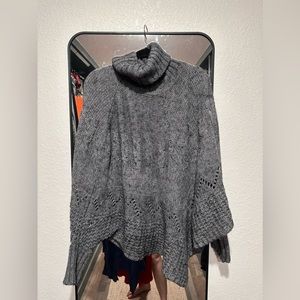 Iperico Women O/S Poncho Sweater Gray Wool Acrylic Mohair Cable Turtleneck Italy